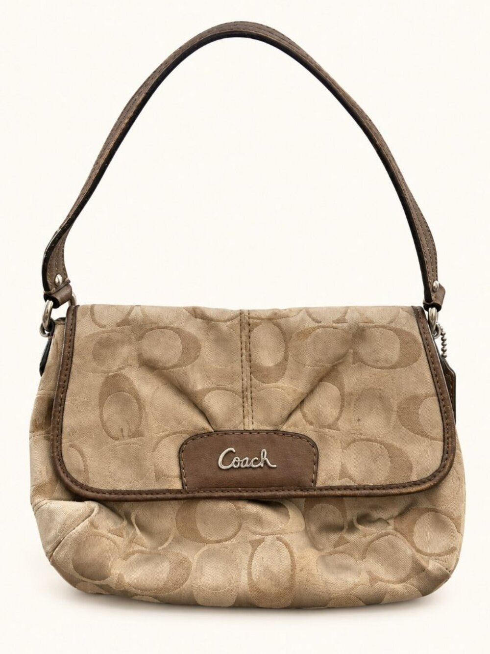 Coach Ivory Tan Signature Flap Shoulder Bag — Stains & Trim Wear